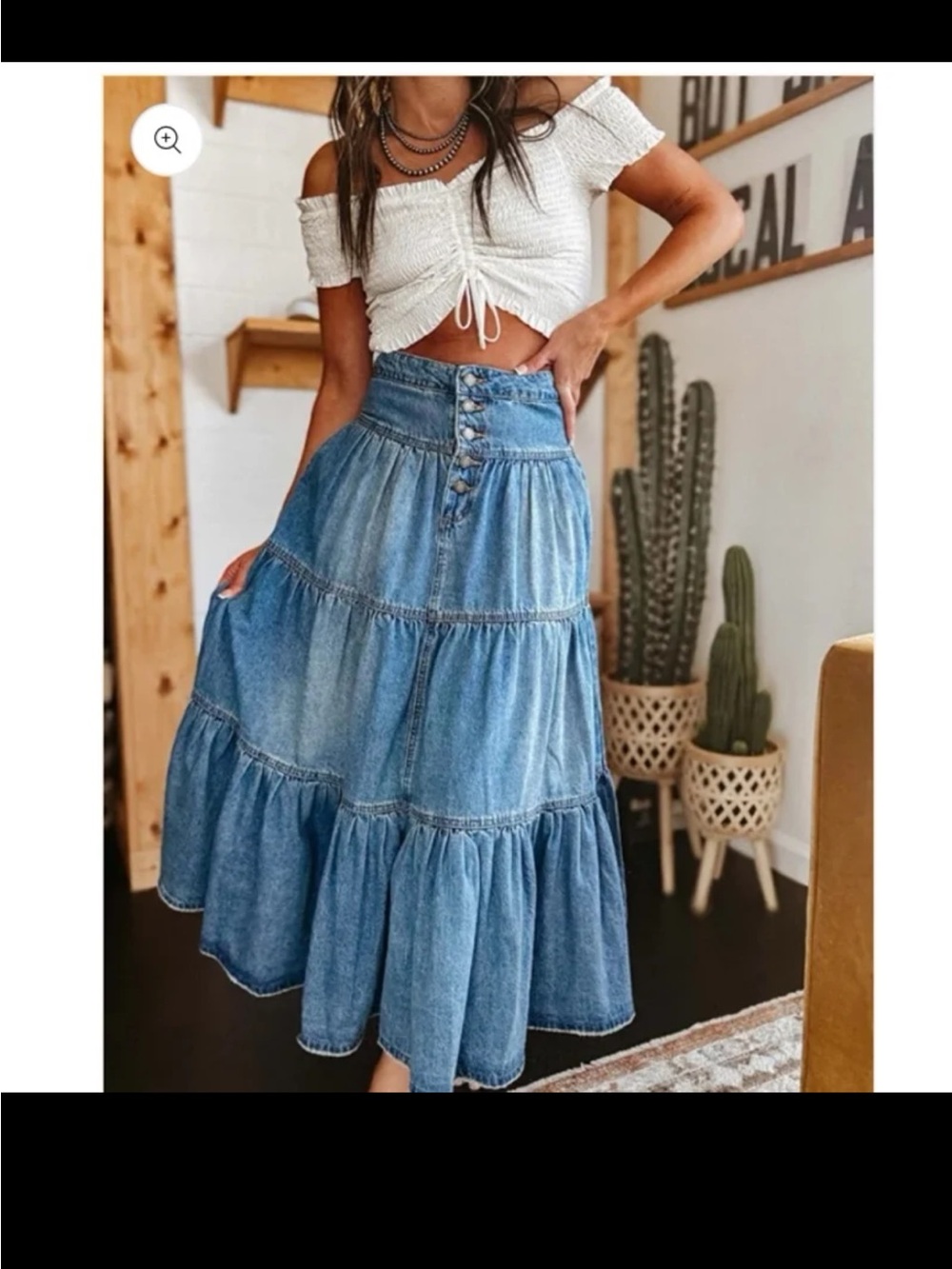 Veveret Ready to Ship Tiered Denim Maxi Skirt size Small - Picture 2 of 12